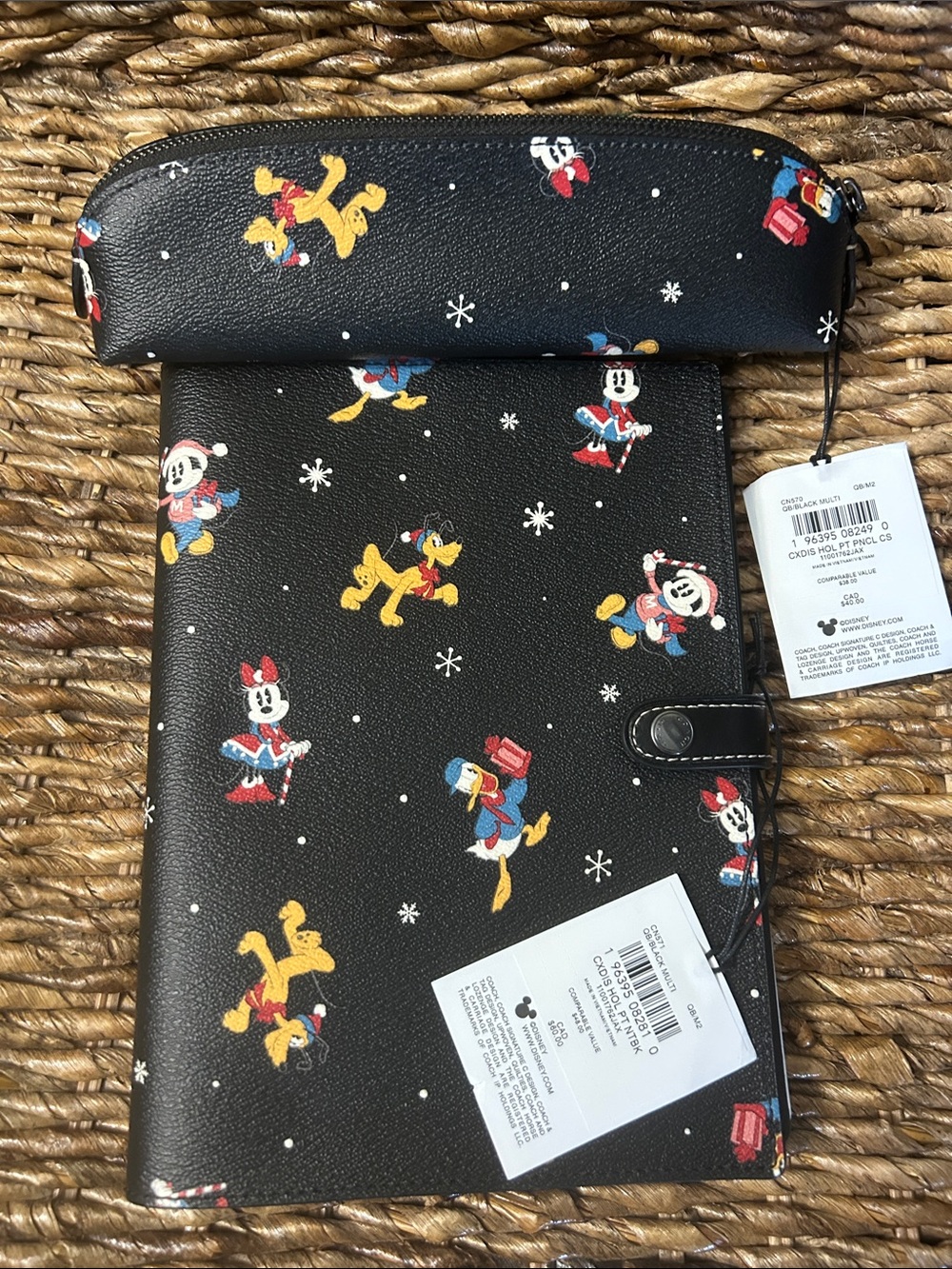 Coach Black Disney Holiday Character notebook & Pencil Case Set